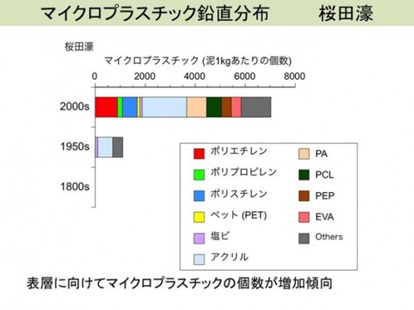 皇居桜田掘りで行った土壌の年代別個数調査 (高田教授提供)