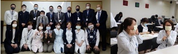 2つの拠点で自作マスクをつくり、思い思いにそれを着けた一般社団法人淳風会のみなさん 淳風会は岡山市にある医療・健康サポートの総合施設です。